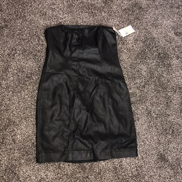 NWT Michael Kors Black Leather Mini Tube Top Dress - Picture 3 of 8